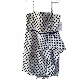 Teri Jon by Rickie Freeman Blue White Polka Dot Dress Size 16
